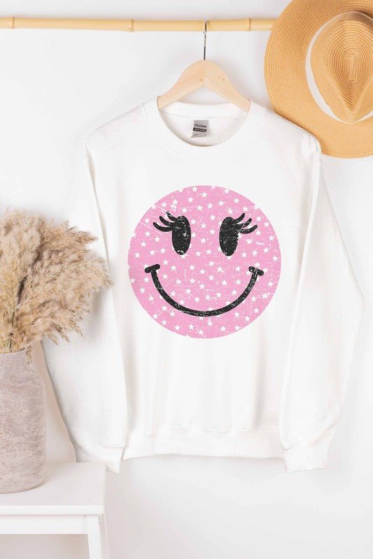 WINK SMILEY FACE GRAPHIC SWEATSHIRT