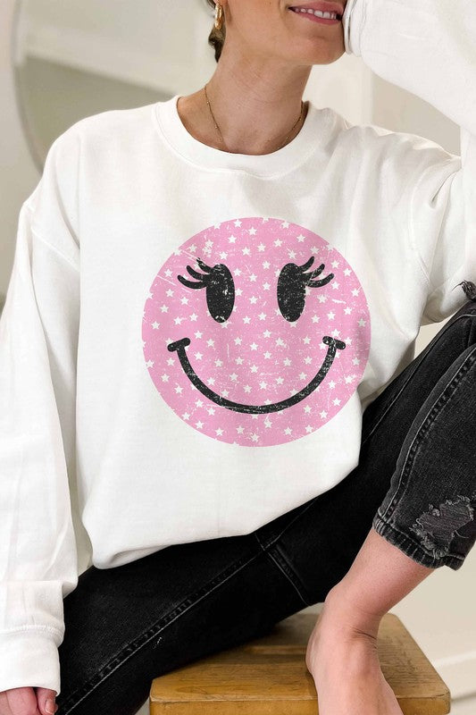 WINK SMILEY FACE GRAPHIC SWEATSHIRT