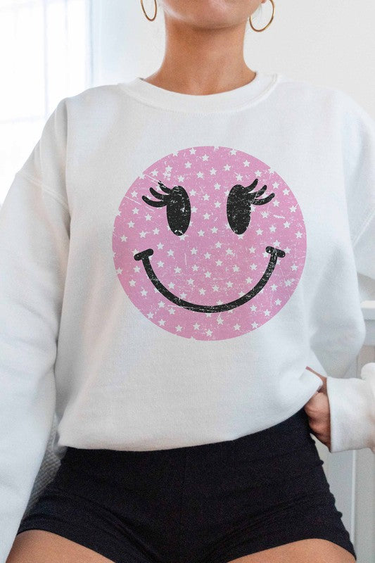 WINK SMILEY FACE GRAPHIC SWEATSHIRT