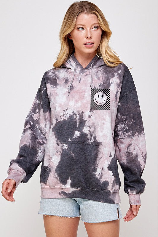 Tie Dye Smiley Face Hoodie Graphic Sweater Top