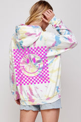 Tie Dye Smiley Face Hoodie Graphic Sweater Top