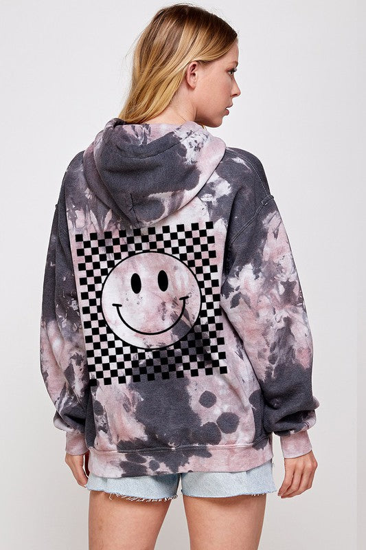 Tie Dye Smiley Face Hoodie Graphic Sweater Top