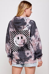 Tie Dye Smiley Face Hoodie Graphic Sweater Top