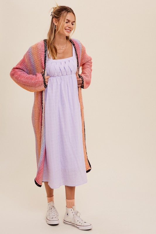 Multi Color Gradation Long Knit Open Cardigan