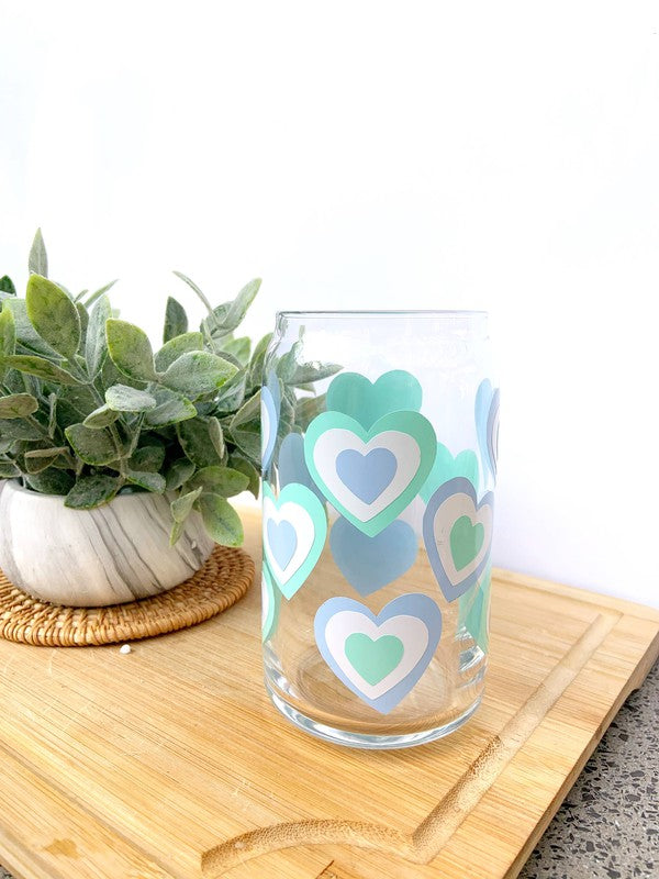 Retro Heart 16 Ounce Glass Cup