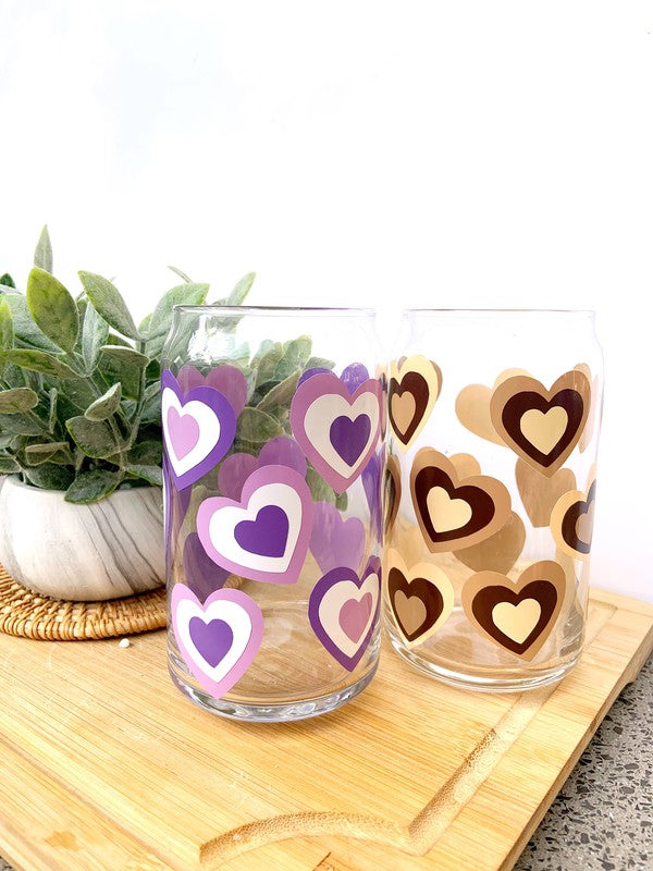 Retro Heart 16 Ounce Glass Cup