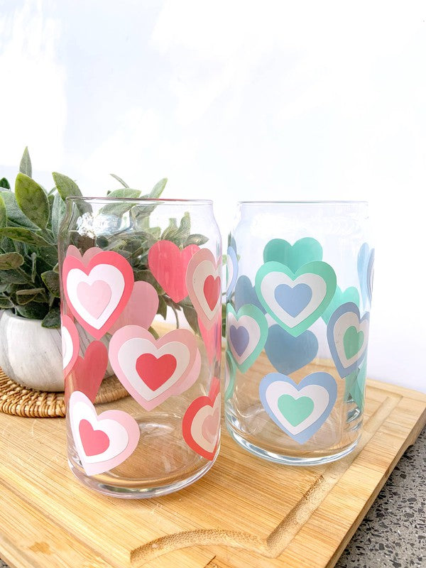 Retro Heart 16 Ounce Glass Cup