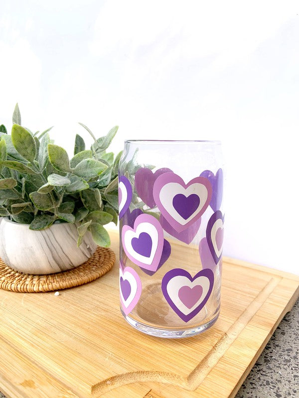 Retro Heart 16 Ounce Glass Cup