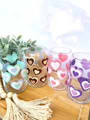 Retro Heart 16 Ounce Glass Cup