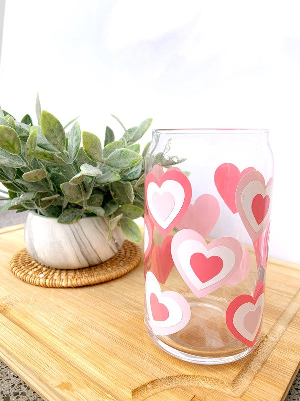 Retro Heart 16 Ounce Glass Cup