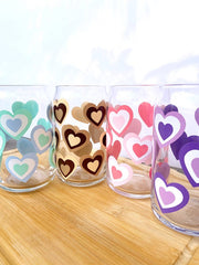 Retro Heart 16 Ounce Glass Cup