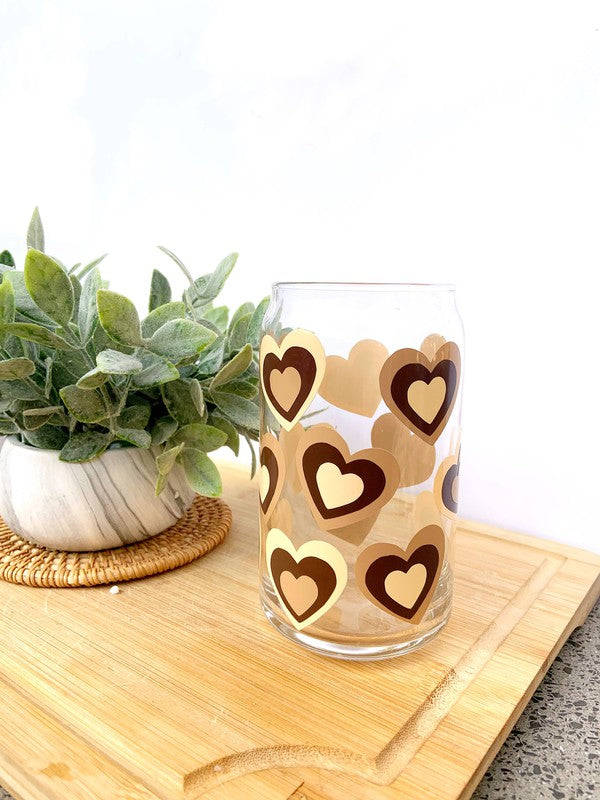 Retro Heart 16 Ounce Glass Cup