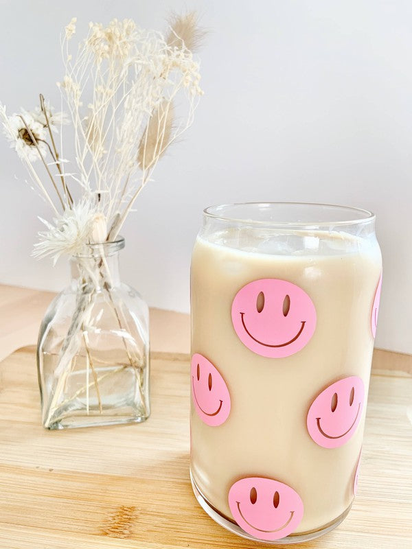 Smiley Face 16 Ounce Glass Cup