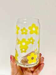 Daisy Flower 16 Ounce Glass Cup