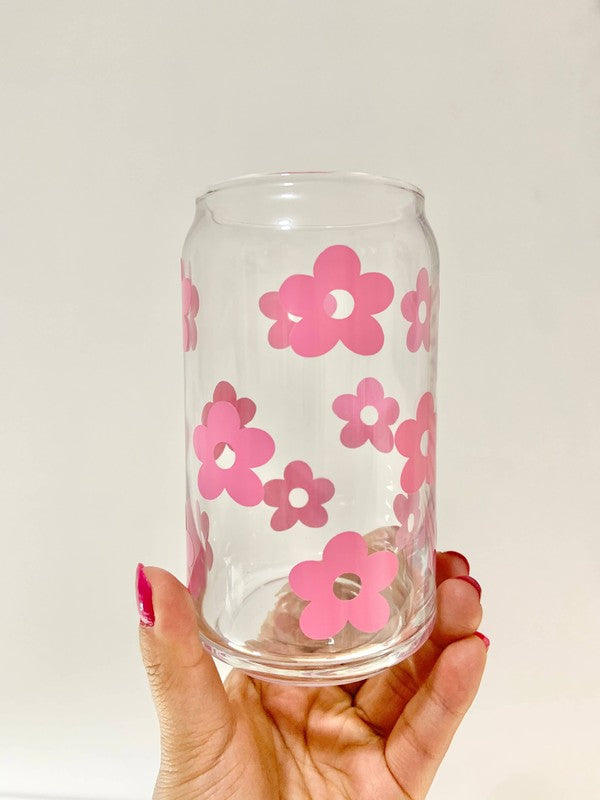 Daisy Flower 16 Ounce Glass Cup