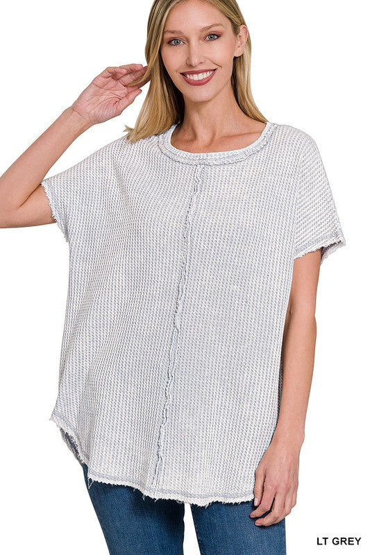 WASHED BABY WAFFLE SHORT SLEEVE TOP