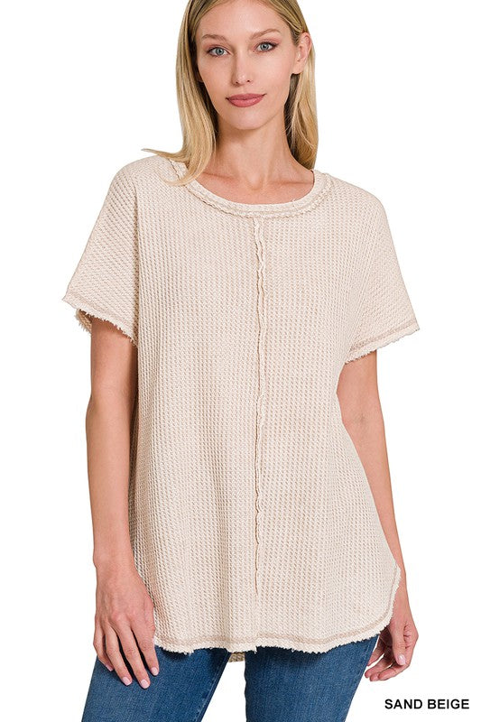 WASHED BABY WAFFLE SHORT SLEEVE TOP