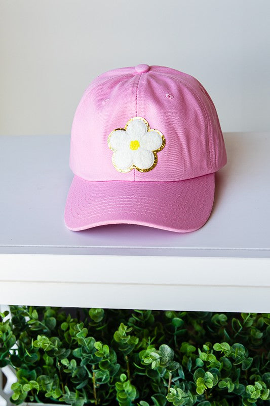 Baseball Cap with Daisy Glitter Patch