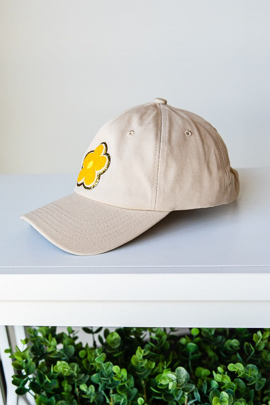 Baseball Cap with Daisy Glitter Patch