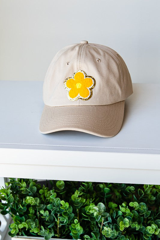 Baseball Cap with Daisy Glitter Patch