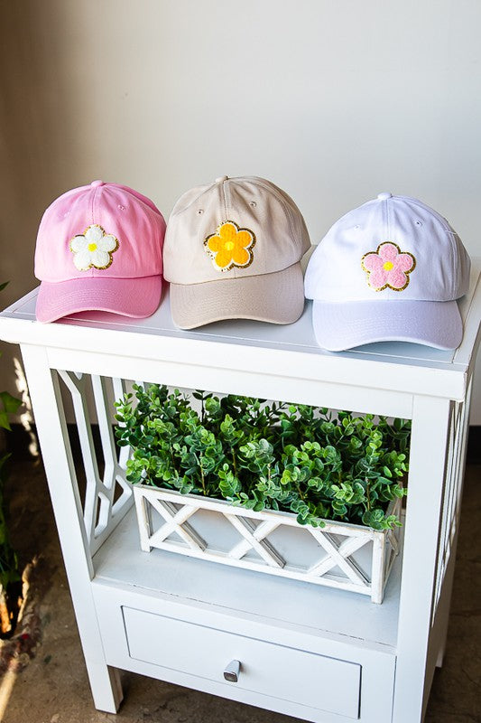 Baseball Cap with Daisy Glitter Patch