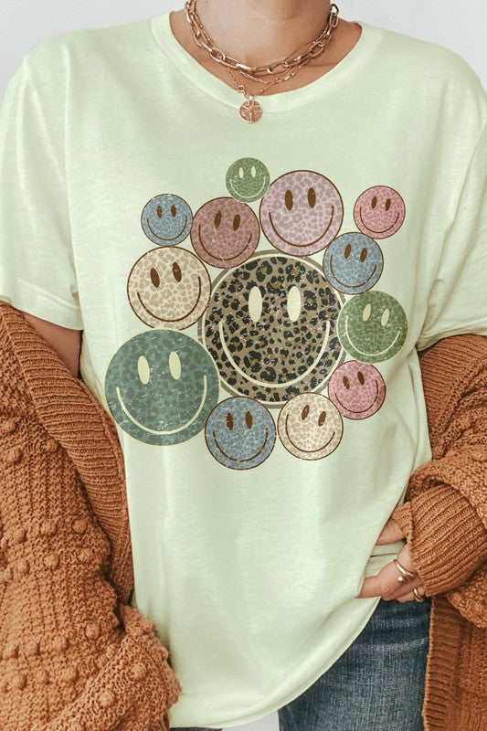 Smiley Face Leopard Cheetah Retro, Graphic Tee