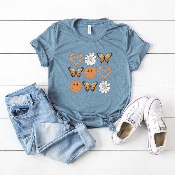 Butterfly Smiley Face Short Sleeve Graphic Tee