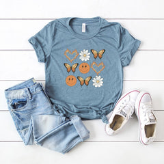 Butterfly Smiley Face Short Sleeve Graphic Tee