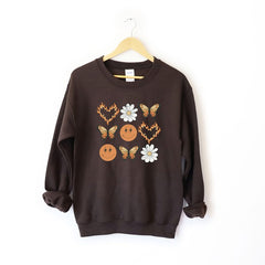 Butterfly Smiley Face Graphic Sweatshirt