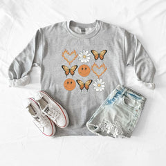 Butterfly Smiley Face Graphic Sweatshirt