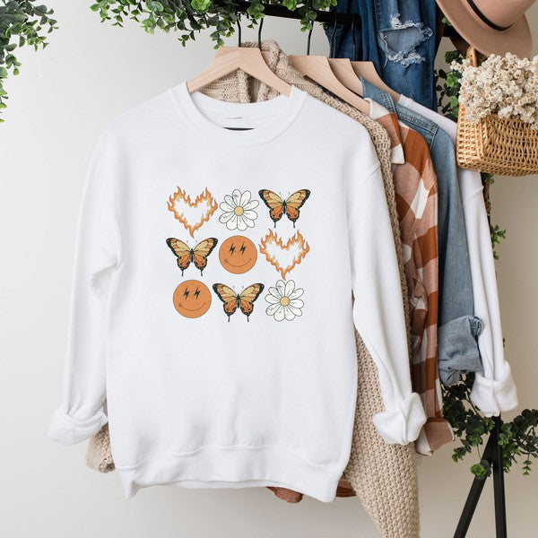 Butterfly Smiley Face Graphic Sweatshirt