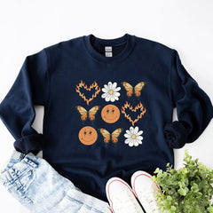 Butterfly Smiley Face Graphic Sweatshirt