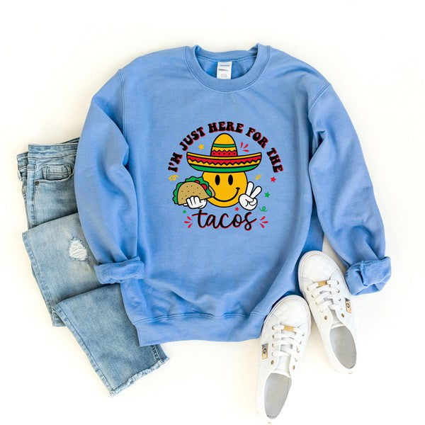 Here For The Tacos Smiley Graphic Sweatshirt