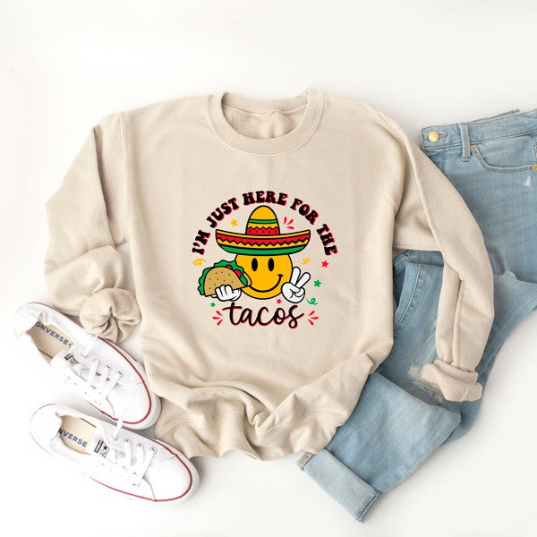 Here For The Tacos Smiley Graphic Sweatshirt