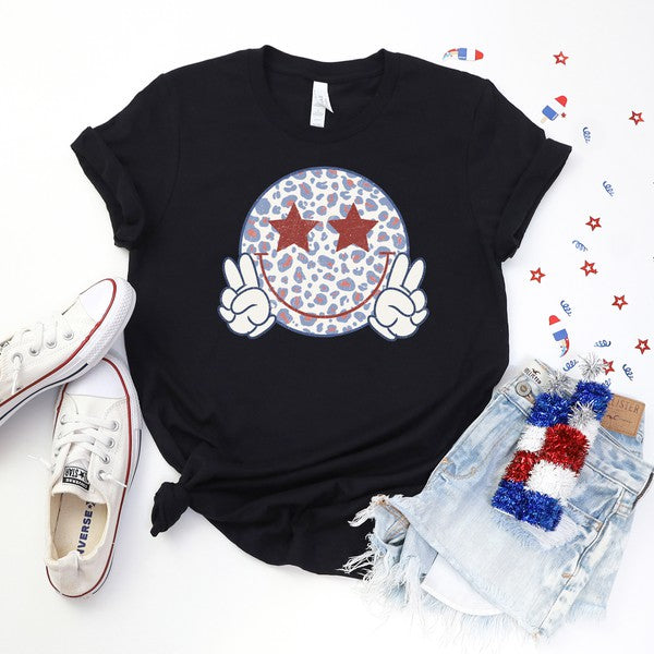 Leopard Smiley Peace Sign Short Sleeve Graphic Tee