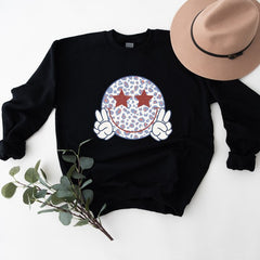 Leopard Smiley Peace Sign Graphic Sweatshirt