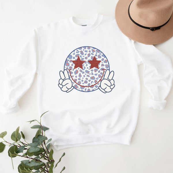 Leopard Smiley Peace Sign Graphic Sweatshirt