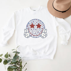 Leopard Smiley Peace Sign Graphic Sweatshirt