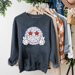 Leopard Smiley Peace Sign Graphic Sweatshirt