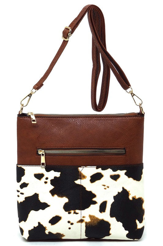 Leopard Cow Flower Pocket Crossbody Bag