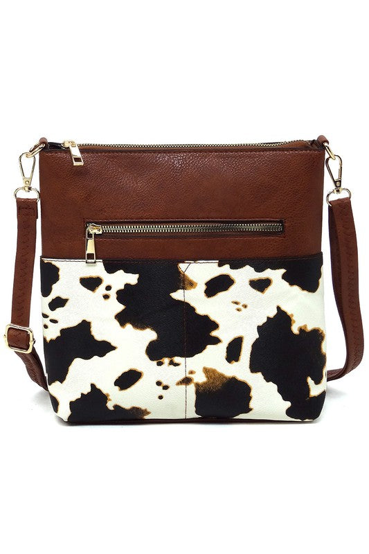 Leopard Cow Flower Pocket Crossbody Bag