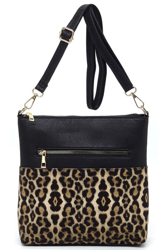 Leopard Cow Flower Pocket Crossbody Bag