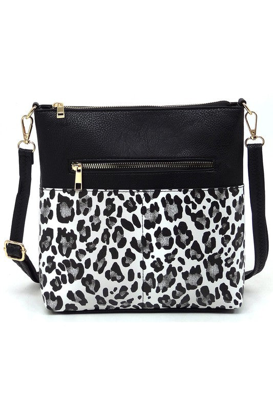 Leopard Cow Flower Pocket Crossbody Bag