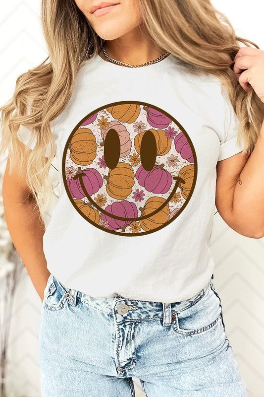 Smiley Face and Pumpkins Tee, many colors!