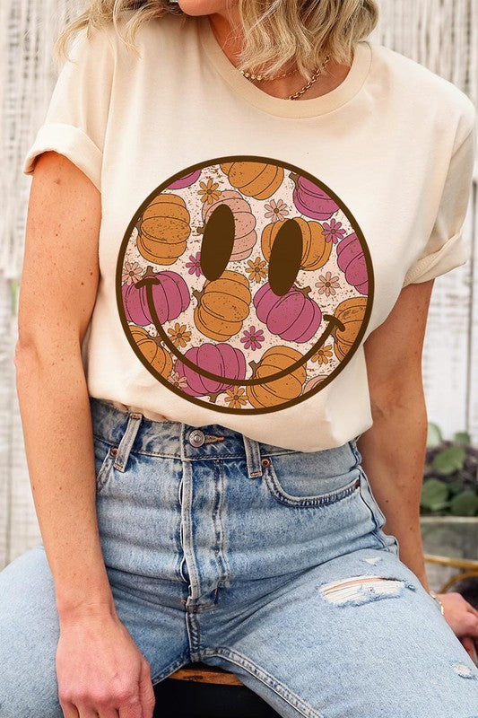 Smiley Face and Pumpkins Tee, many colors!