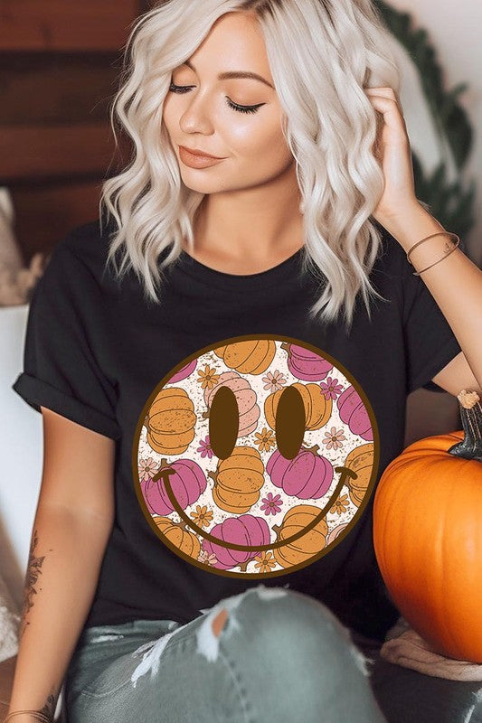 Smiley Face and Pumpkins Tee, many colors!