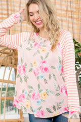 PLUS FLORAL STRIPE MIX BASEBALL TOP