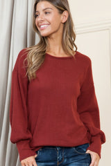 Plus Solid Long Sleeve Waffle Top