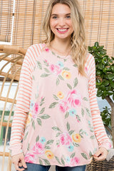 PLUS FLORAL STRIPE MIX BASEBALL TOP