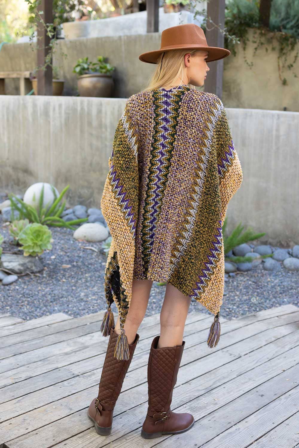 Colorful Crochet Patterned Ruana: Mustard Green